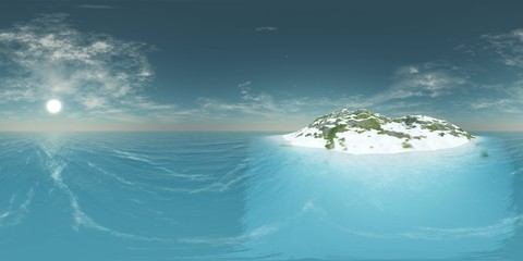 HDRI, environment map, Round panorama, spherical panorama, equidistant projection, sea sunset