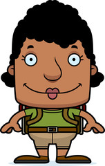 Cartoon Smiling Hiker Woman