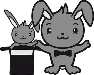 magier kind baby papa mama zauberer zylinder hut mütze zaubertrick winken freundlich begrüßen kaninchen hase klein süß niedlich glücklich