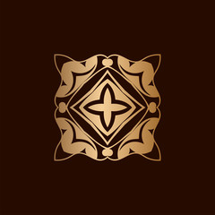 Golden ornamental abstract vintage logo on dark background. Template for design