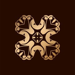 Golden ornamental abstract vintage logo on dark background. Template for design