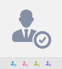 Businessman Avatar & Check Sign - Granite Icons. A professional, pixel-perfect icon designed on a 32x32 pixel grid and redesigned on a 16x16 pixel grid for very small sizes.