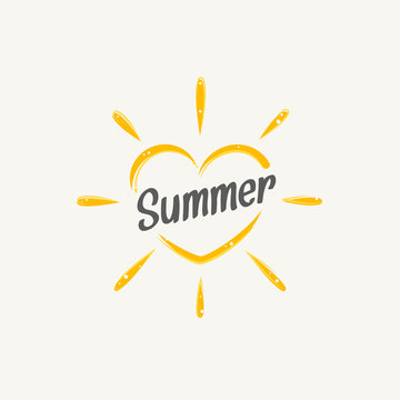 Heart shaped sun icon with summer text vector illustration