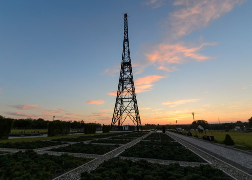Historic radiostation tower in Gliwice, during sunset time