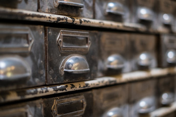 old library drawer closeup - vintage furniture macro