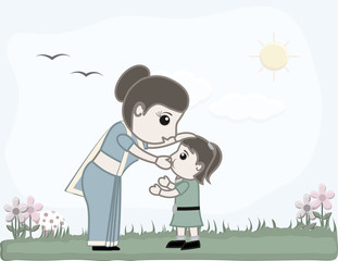 Mother and Small Girl Cartoon Vector