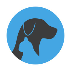 Silhouette of a cat with a dog on a blue background