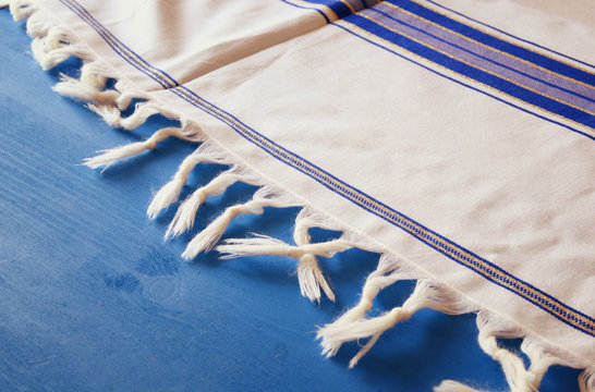 White Prayer Shawl - Tallit, jewish religious symbol.