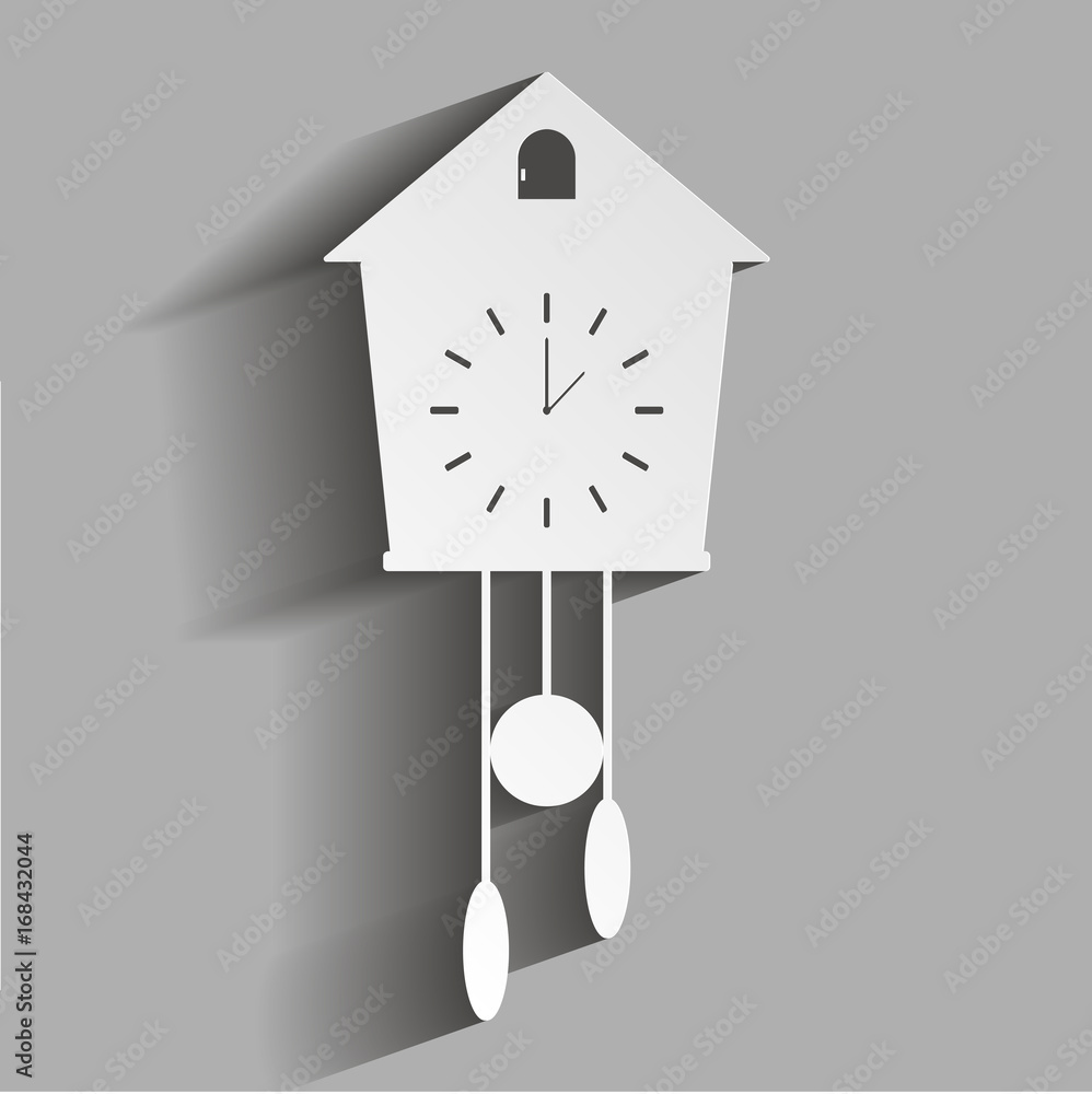 Poster vector clock icon with cuckoo with shadow design. home appliances