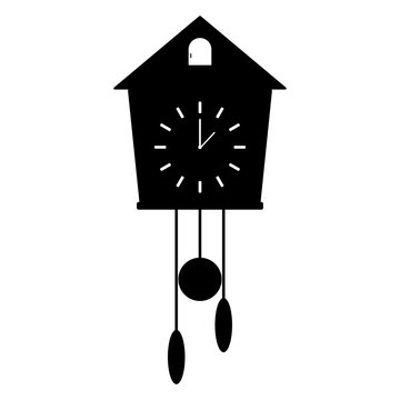 recommend clip art: Vector icon of  black clock  with cuckoo on white background. Home Appliances