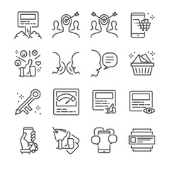 Social marketing line icon set. Included the icons as boost post, viral , marketing, keyword, audience, target and more.