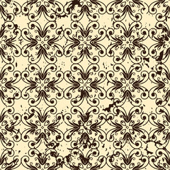 Abstract vintage ornamental pattern with fading and scratches, paint splashes. Vector template can be used for design of wallpaper, fabric, oilcloth, textile, wrapping paper and other design