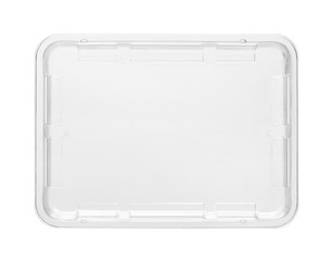 Plastic food tray, top view (with clipping path) isolated on white background