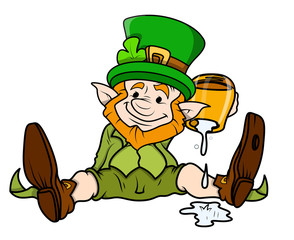 Cartoon Adult Leprechaun Showing Blank Beer Glass