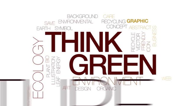 Think green animated word cloud, text design animation. Kinetic typography.