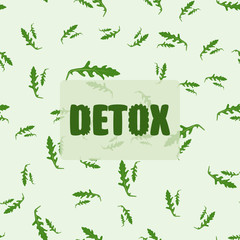 Seamless pattern made from Arugula leaves, with hand drawn word detox - meaning its time to begin detoxing your body