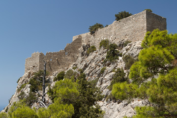 Ruins of the medieval Monolithos castle on Rhodes island, Greece