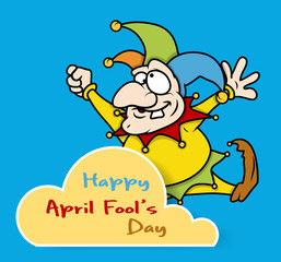 Dancing Funny Jester with Foolish Day Banner