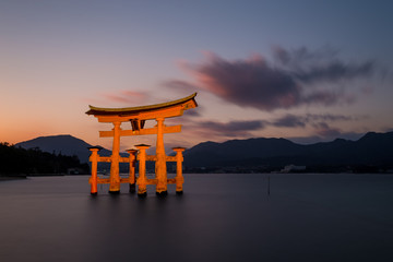Floating torii gate in miyajima island, hiroshima.