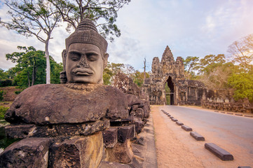 sculptures in the South Gate of Angkor Wat, Siem Reap, Cambodia.
