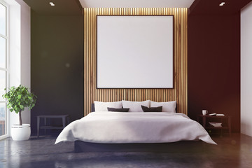 Black and wooden bedroom interior, poster toned
