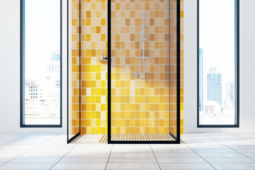 Yellow bathroom interior, shower