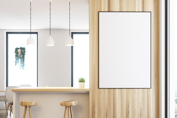White and wooden kitchen bar, poster