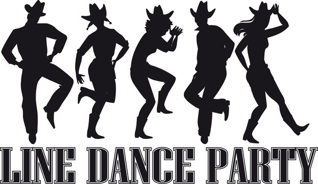 Country-western line dance party silhouette banner, EPS 8 vector illustration