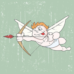 Cartoon Kid Cupid Flying and Target - Retro Graphic Vector