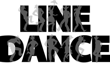 Country-western line dance party banner with silhouettes of cowboys and cowgirls, EPS 8 vector illustration