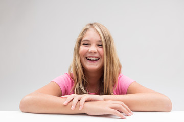 Fototapeta premium laughter explosion little girl portrait