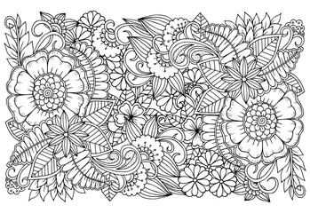 Black and white flower pattern for adult coloring book.