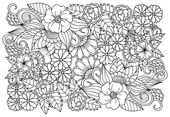 Black and white flower pattern for adult coloring book.