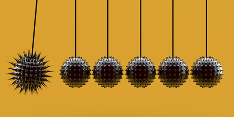 3d rendering. Ball and pendulum balls with spikes