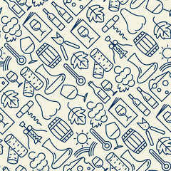 Wine bar seamless pattern for restaurant menu of natural alcohol drinks. Vector illustration with thin line icons related with wine making and winery.