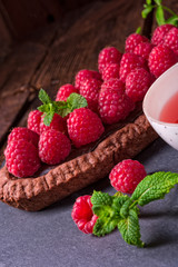 Delicious raspberry chocolate tart with ricotta cheese