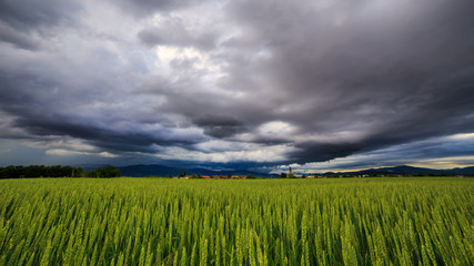 Evening storm over the medieval village