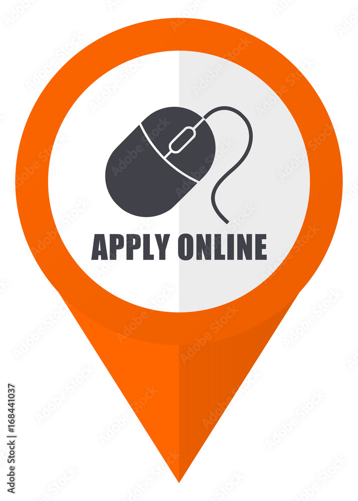 Aufkleber apply online orange pointer vector icon in eps 10 isolated on white background.