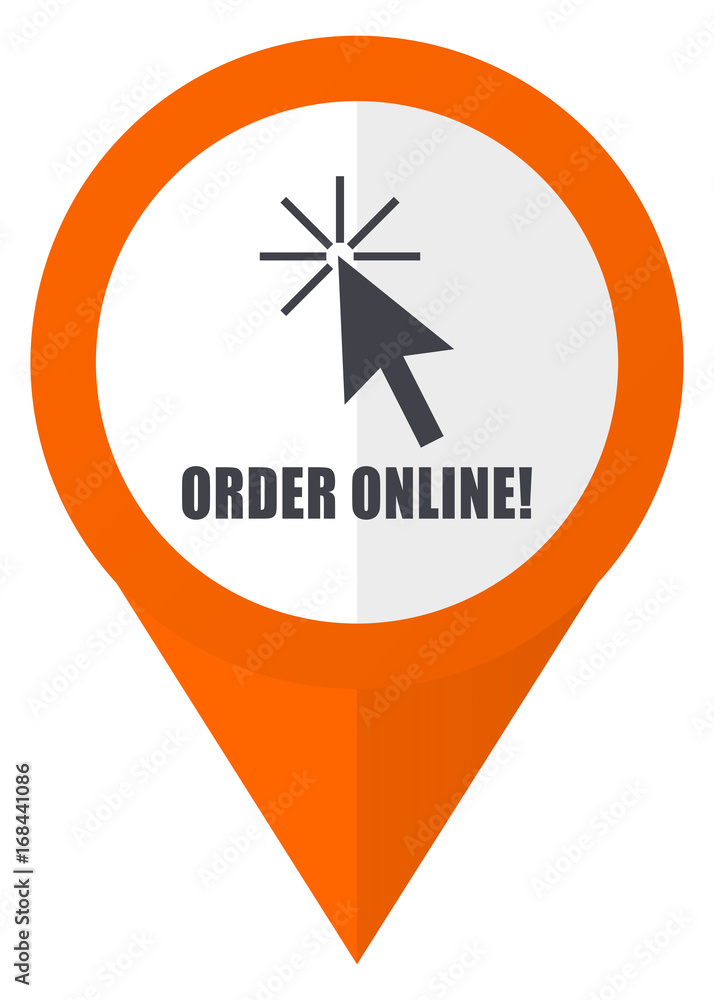 Poster Order online orange pointer vector icon in eps 10 isolated on white background.