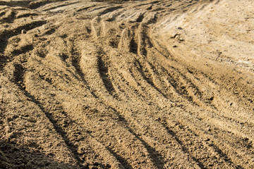 Track from the wheels on the sand