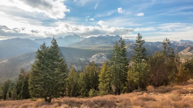 A timelapse view of clouds rolling over the Minaret peaks in the Sierra Nevada Mountains of California.