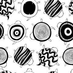 Seamless vector pattern with turtles, tortoises, terrapins. Decorative drawn background