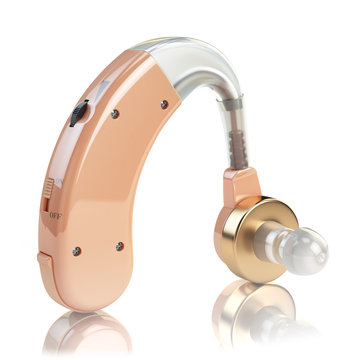 Hearing aid on white isolated background. Deaf ear aid. 3d