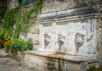 Old marble fountain in Caramanico Terme, comune in the province of Pescara in the Abruzzo region of Italy.