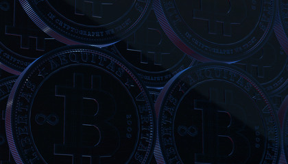 Obraz premium Bitcoins, new virtual money on various digital background, 3D render