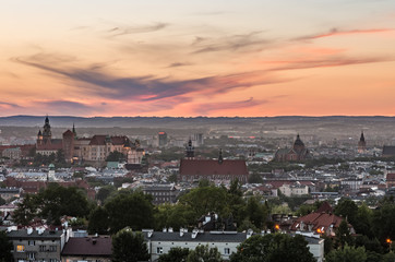 Fototapeta na wymiar Krakow panorama from Krakus Mound, Poland landscape in the evening.