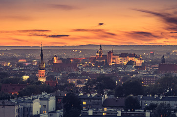Fototapeta premium Krakow panorama from Krakus Mound, Poland landscape in the evening.