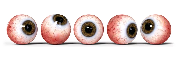 Foto op Plexiglas five realistic human eyes with brown iris, isolated on white background  © dottedyeti