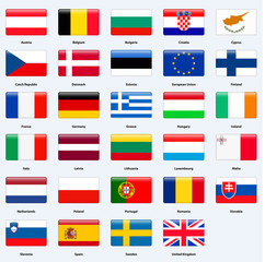 All flags of the countries of the European Union. Rectangle glossy style.