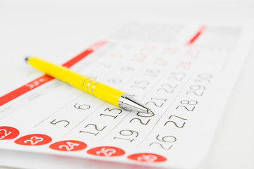 Calendar Sheet And Pen On White Background